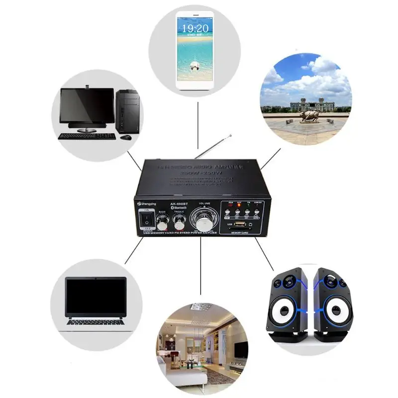 Автомобильный усилитель цифровой HIFI мощности Bluetooth FM домашний стерео