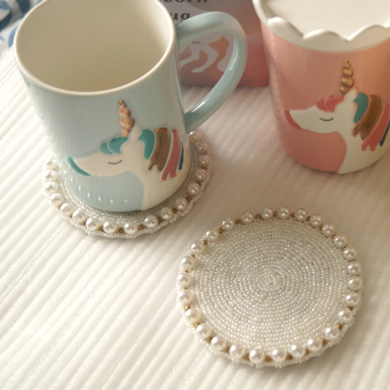 Жемчужные салфетки ручной работы для чашек романтичные коврики обеденного стола