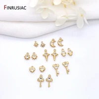 14k gold plated zircon mini key heart hamsa star and moon small pendants accessories for diy jewelry making