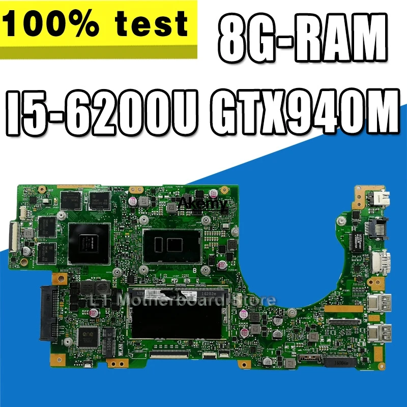 

K501UW Laptop motherboard For Asus K501UQ K501U Test original mainboard DDR3 8G-RAM I5-6200U/I5-6198U GTX940M