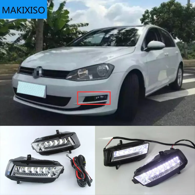 

1 комплект Светодиодный дневной светильник автомобильные аксессуары 12V DRL Противотуманные фары Крышка для VW Volkswagen Golf 7 2013 2014 2015 2016