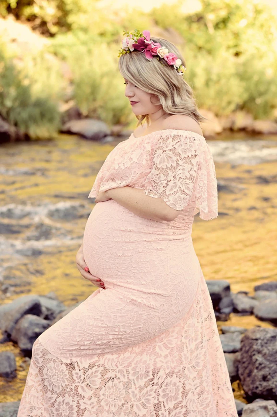 Платья для беременных кружевное платье с вырезом лодочкой открытыми плечами