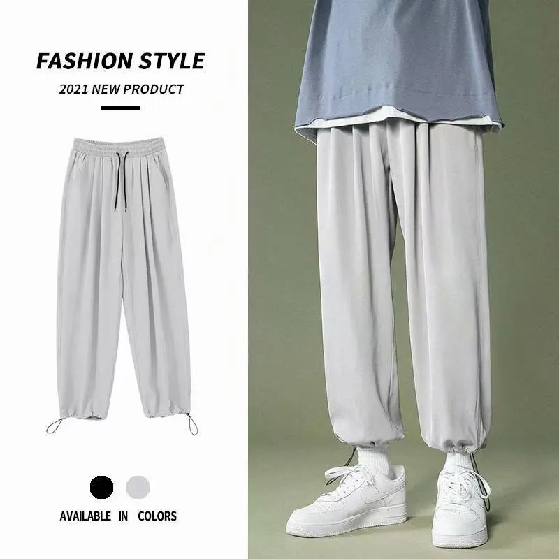 

Summer Light Weight Pants Men 2021 Thin Elastic Straight Trouser Pants Men Korean Streetwear Casual Jogger Pants Baggy SweatPant