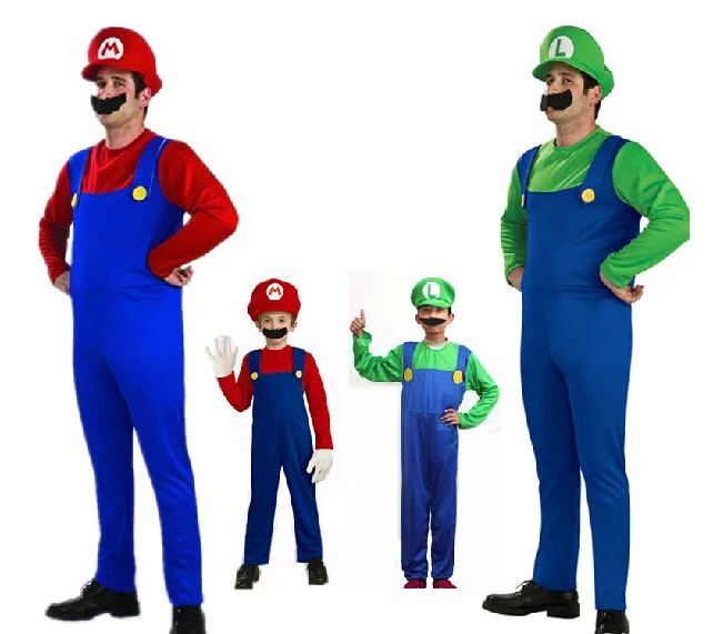 

Funy Cosplay Costume Super Mario Luigi Brothers Fancy Dress Up Party Costume Cute Costume Adult Children Kid Free Shipping