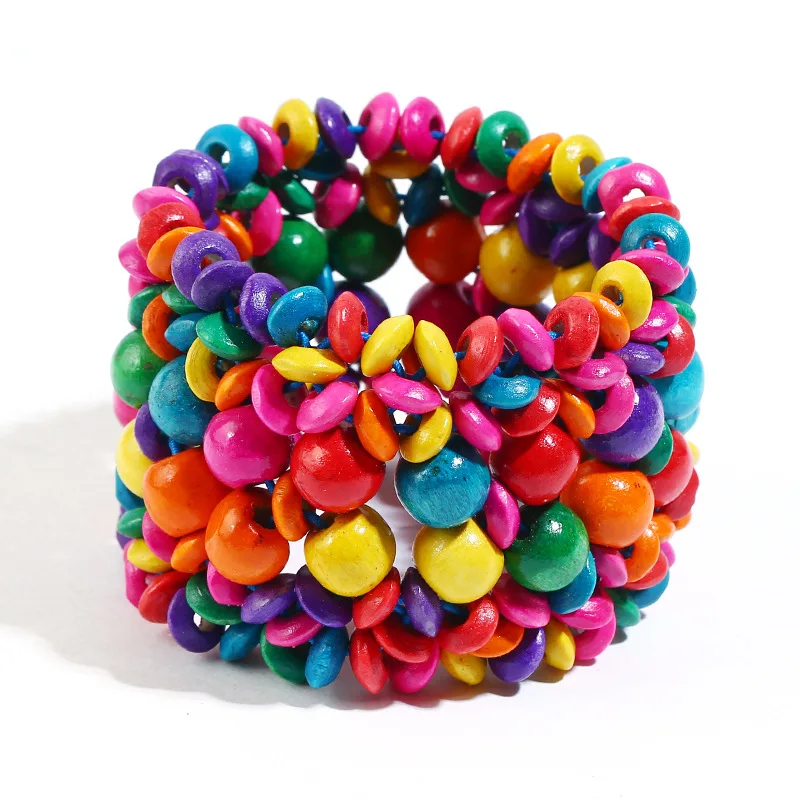 Ретро Широкий Плетеный деревянный браслет с бусинами для женщин и мужчин