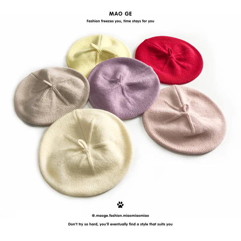 

New Arrivals 2020 Children Baby Girl Beret Hat Cap Winter Warm Toddler Kids Hats Girls Fashion Solid Woolen Crochet Knit Cap