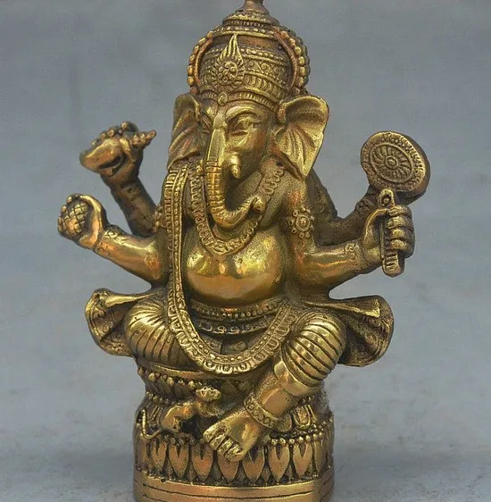 YM 311 4&quot Old Tibet Buddhism Bronze Ganapati Ganesh Lord Ganesha Elephant Buddha Statue | Дом и сад