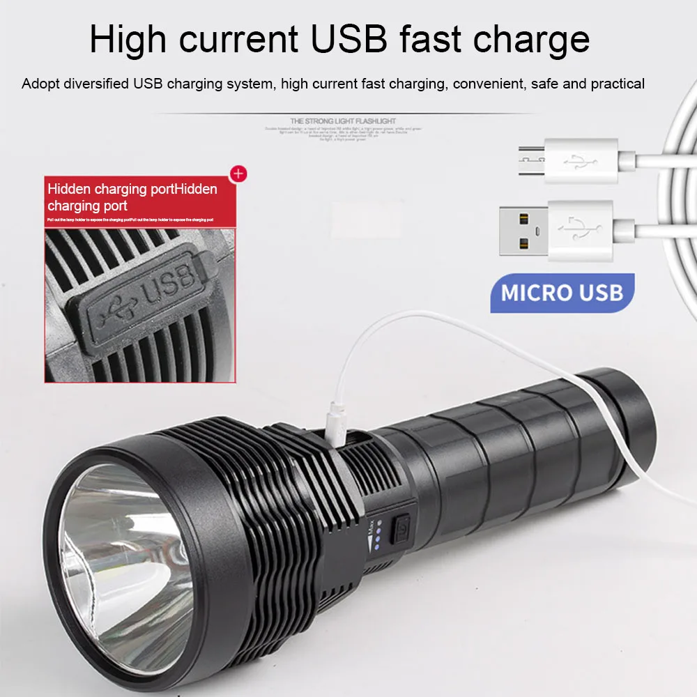 

ABS With Strap Portable Easy Use USB Rechargeable Led Flashlight Powerful Dimmable Outdoor Camping Ultra Bright Ergonomic