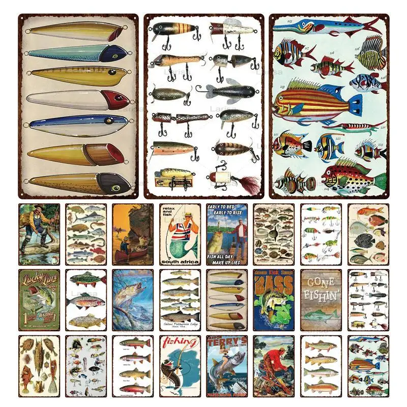 

Animal Metal Poster Plaque Sea Fish Vintage Tin Sign Kitchen Restaurant Decoration Home Wall Art Decor Metal Painting