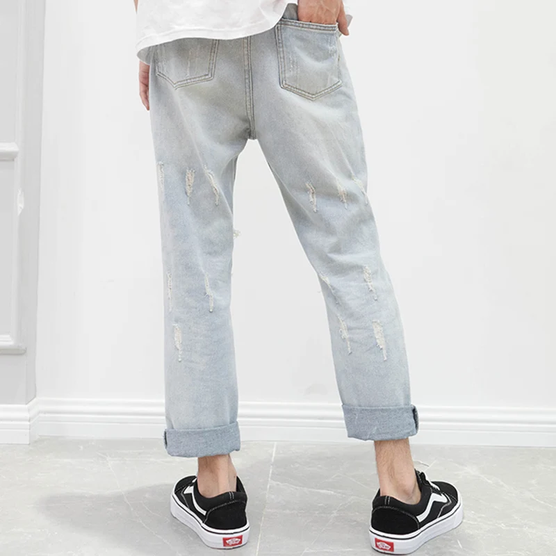 Японская Корейская версия модных мужских брюк девять брюк хип-хоп брюки с большими отверстиями джинсы для пар индивидуальный ночной клуб от AliExpress RU&CIS NEW