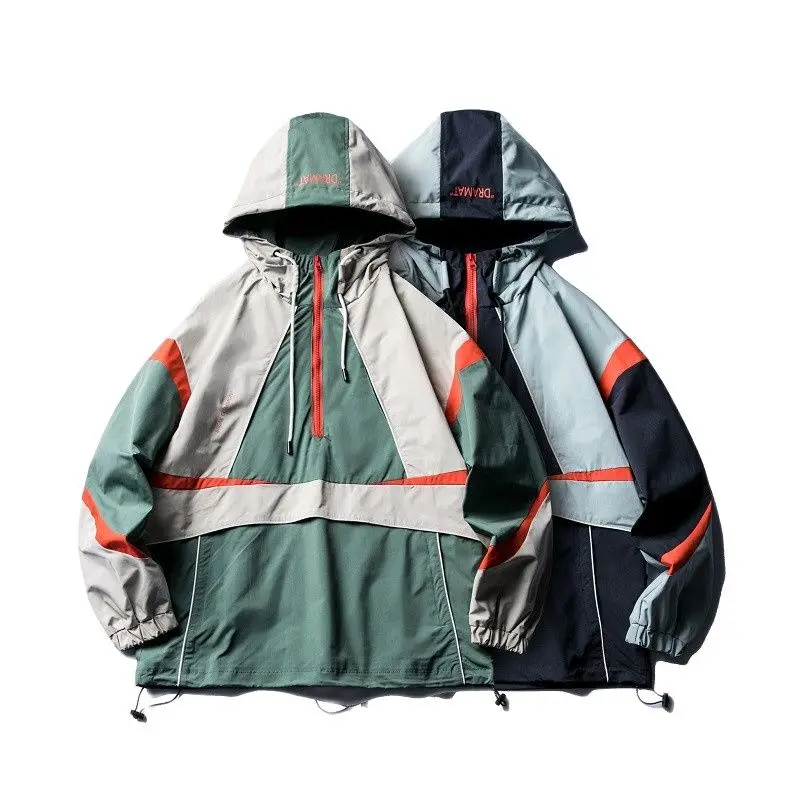 

Spring And Autumn New Harajuku Style Women Hooded Jackets Casual All-match Hit Color Hedging Long-sleeved Couple Tooling Jacket