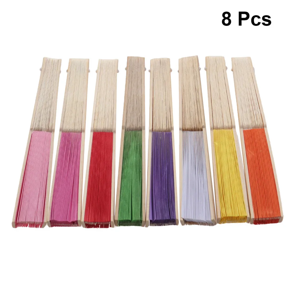 8 шт. складные вентиляторы дерево чистый цвет пустые набор сделай сам дети