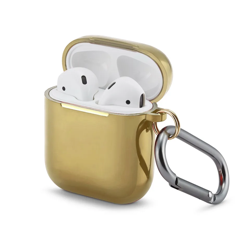 Гальванический защитный чехол для Airpods Жесткий Корпус для наушников оболочка для Apple Airpods 1 2 гальванический защитный чехол - Цвет: Золотой
