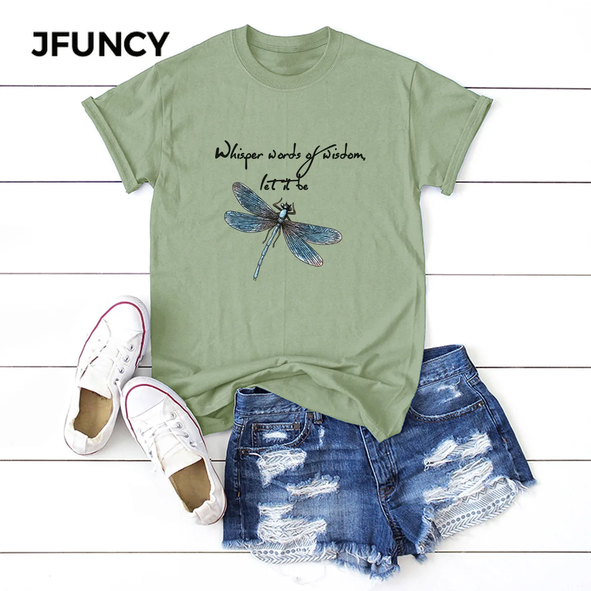 JFUNCY Women Summer T Shirt Oversize Female T-shirts Short Sleeve Cotton Woman Tshirt Fashion Print Lady Tees Tops