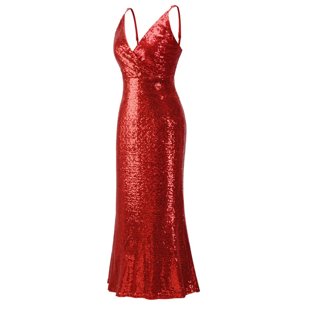 Женское облегающее платье на бретельках с блестками без рукавов v образным