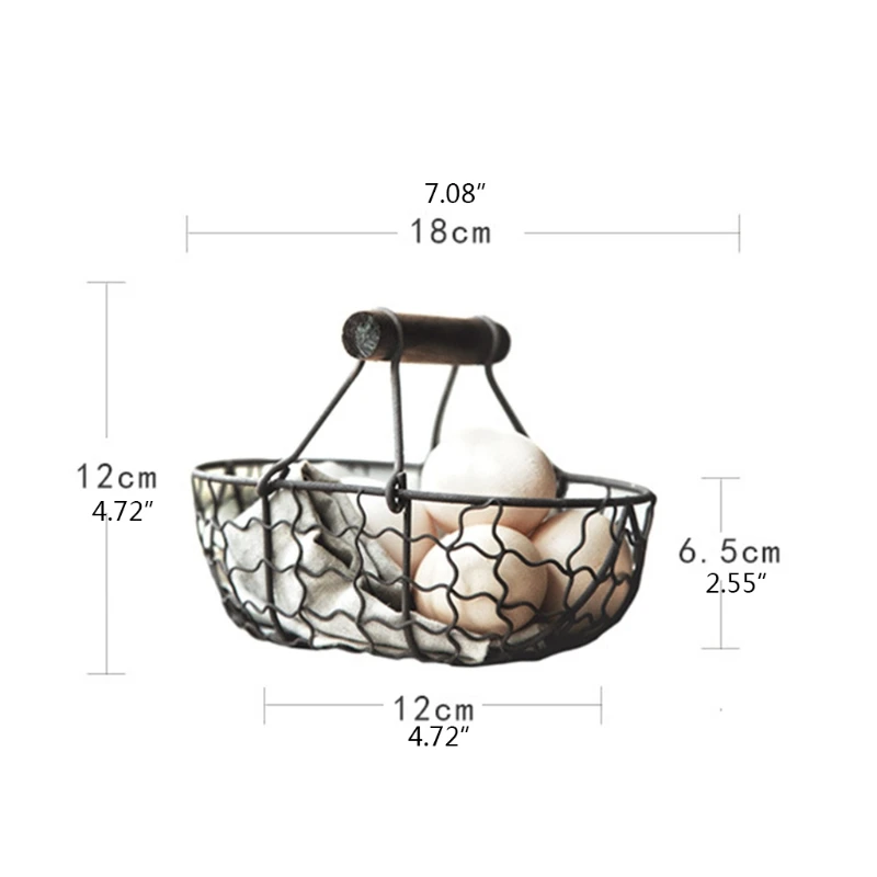 

Retro Iron Hollow-Out Desktop Storage Basket with Handle Metal Wire Mesh Basketry Desk Tray Creative Sundries Fruit Dessert Orga