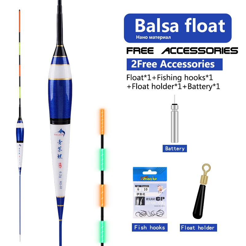 

1PC Deep Water Vertical Buoy+1 CR425+1 Bag Hooks+1 Buoy Seat Balsa Wood Luminous Fishing Floats Electric Bobber Fishing Tools