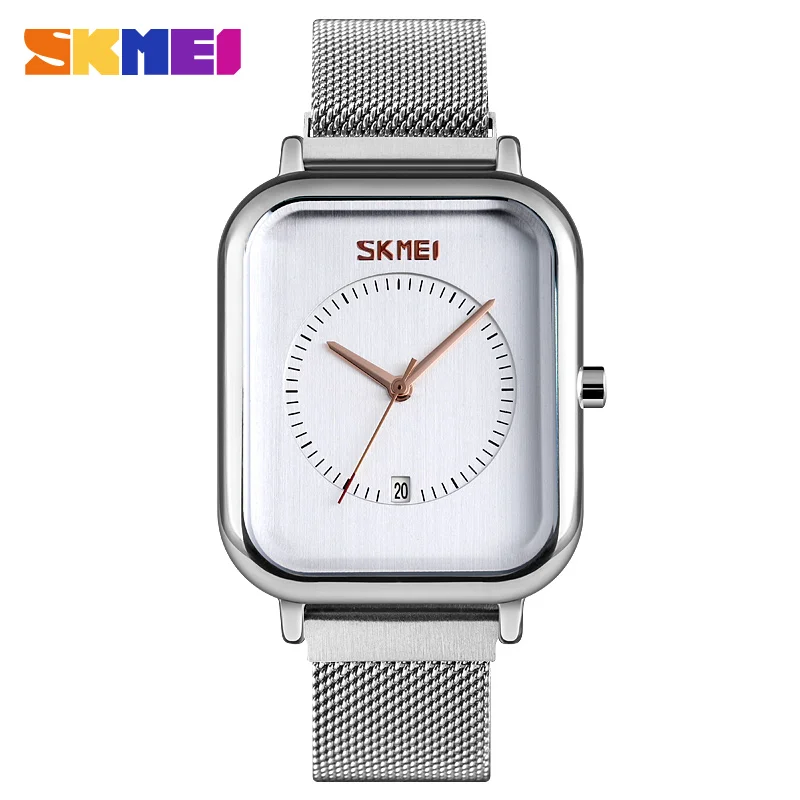 Silver White SKMEI повседневные женские кварцевые часы элегантные модные наручные часы водонепроницаемые часы с магнитным ремешком Прямоугольный циферблат zegarek damski 9207 - Цвет: Silver White
