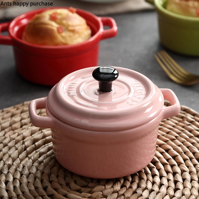 Бинауральная керамическая посуда с крышкой бытовая коробка для выпечки миска