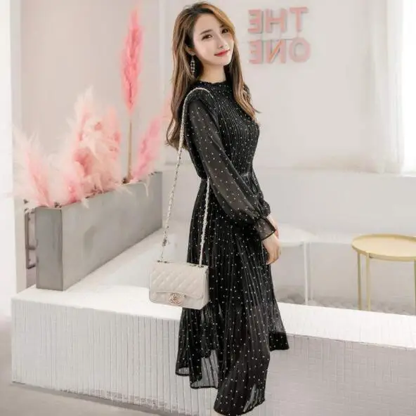 2020 весна лето платье с длинным рукавом OL женское винтажное трапециевидное в