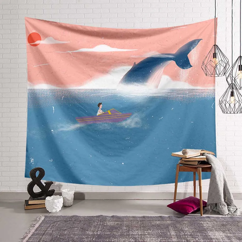 

Seas And Oceans Dolphin Tapestry Animal Cartoon World Wall Hanging Fairy Blanket Boho Home Decor Party Wall Cloth Tapestries Mat