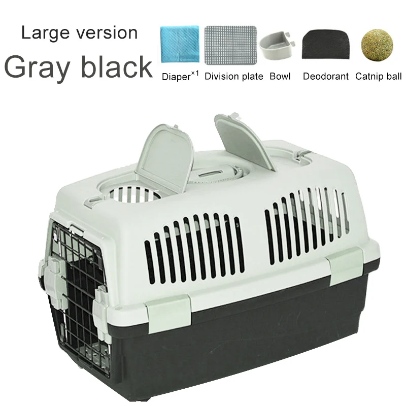 large gray black Переносная сумка для питомцев, дышащая, для собак, кошек, сумка-переноска, чехол, большое пространство, одобренная авиакомпанией, переносная переноска, для путешествий, для щенков, клетка, коробка - Цвет: large gray black