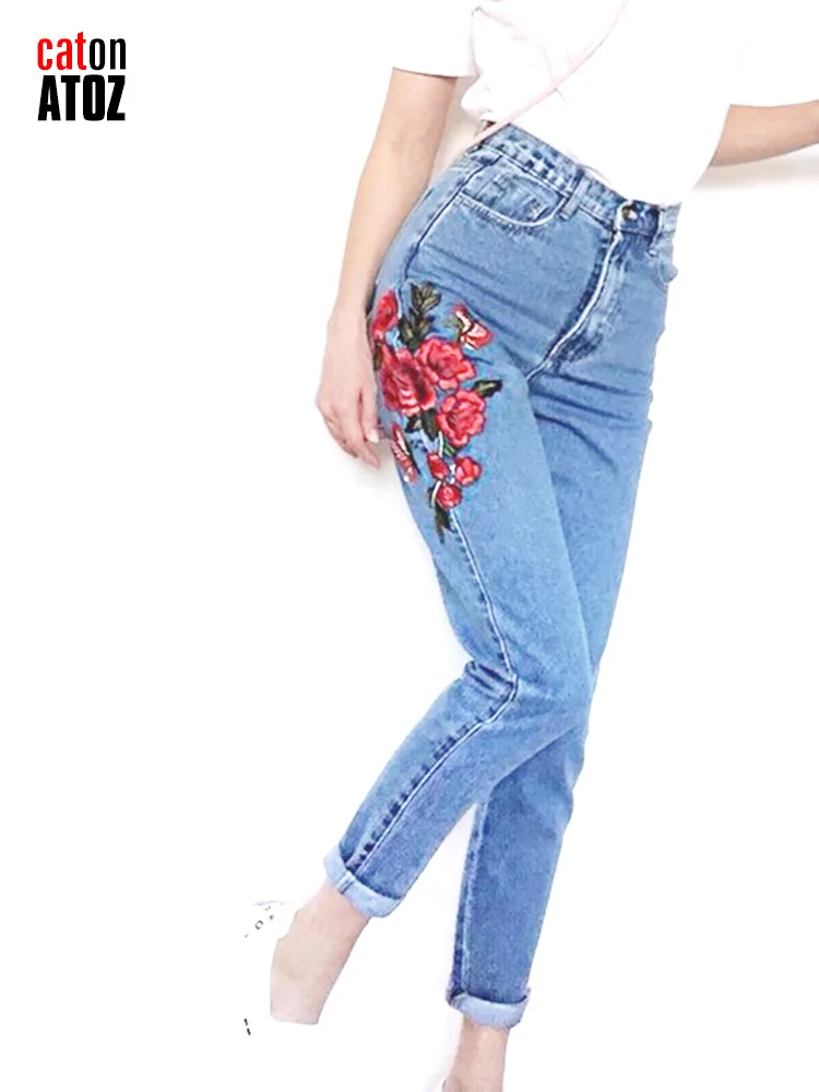 

Женские джинсы с цветочной вышивкой catonATOZ, узкие прямые джинсовые брюки с высокой талией, весна 2121