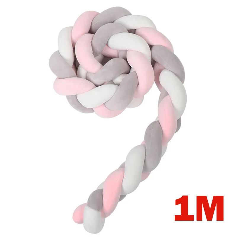 Pink 1M 1 м/2 м ручная работа, бампер для новорожденной кровати, чистый тканый плюшевый узел, бампер для кроватки, детская кровать, защита для кроватки, декор для детской комнаты - Цвет: Pink 1M