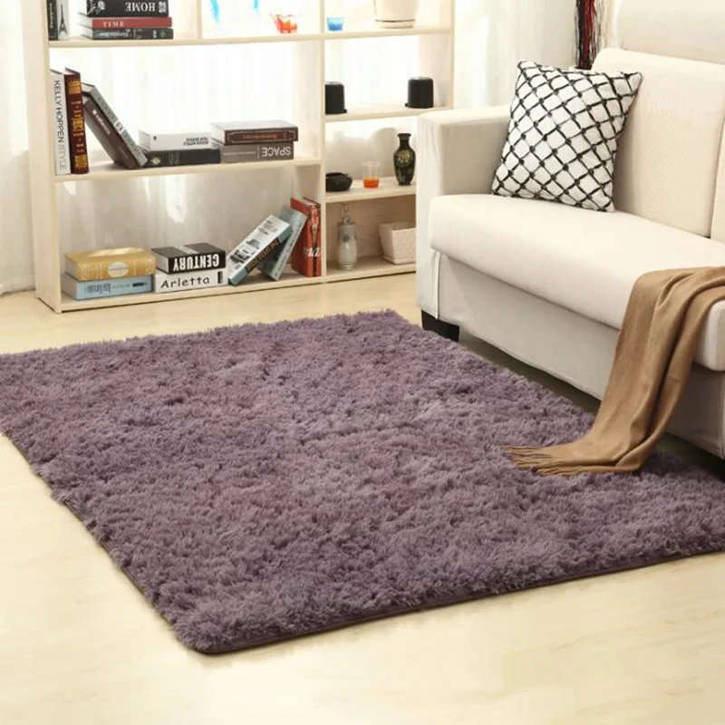 Purple gray Плюшевый мягкий мохнатый ковер из искусственного меха, Нескользящие Коврики для гостиной, спальни, товары для украшения дома - Цвет: Purple gray