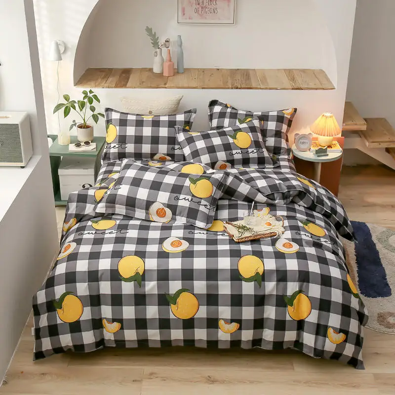 

4pcs Plaid Bedding Sets with Pillowcase Duvet Cover Sets Bed Linen Sheet Home Warm Bedding Set High Quality Queen Bedding Set