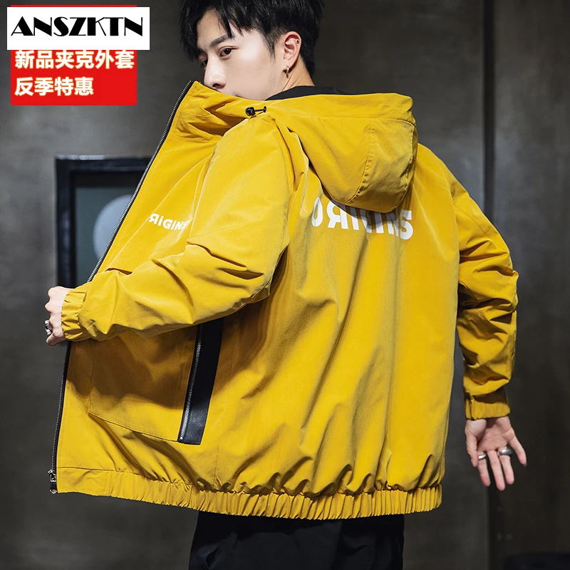 

ANSZKTN New Arrivals Men's Casual Solid Hooded Jackets Men's Outwear Slim Fit High Quality Cargo Bomber JacketsWindbreaker Coats