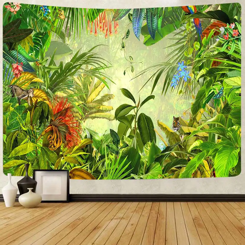 

Tropical Rainforest Tapestry Animal Elephant Dinosaur Forest Wall Hanging Tapestries for Living Room Bedroom Home Decor