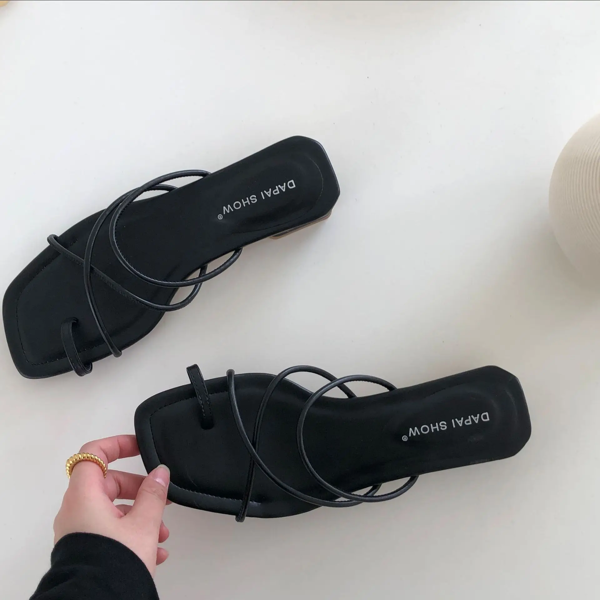 

Female Shoes Ladies' Slippers Square Toe Low Cross-Tied Women Heels 2021 Block High Summer Rome Slides Fabric Hoof Shoes Woman 2