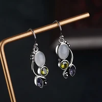 vintage 925 sterling silver drop earrings for charm women with oval rainbow mystic topaz wedding engagement wholesale girl gifts