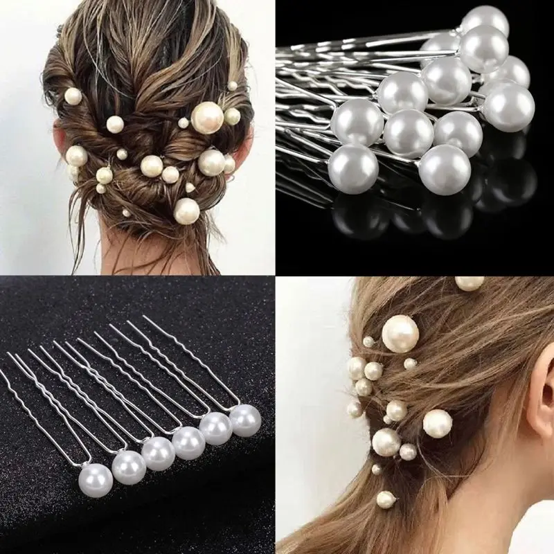20Pcs/Set Women Wedding Imitation Pearl Hairpins Bridal Jewelry U-Shaped Hair Clips Bun Braiding Ponytail Hairstyle Barrettes |