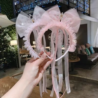 stereoscopic crown headband rhinestone bow hairband for girls birthday party japanese and korean new veil hair accessories