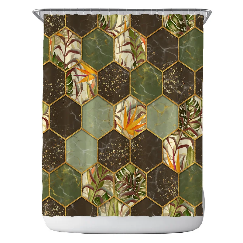 

Marble Pattern Bath Curtain Waterproof Shower Curtains Geometric Bath Screen Printed Curtain For Bathroom Decor Curtain Hook