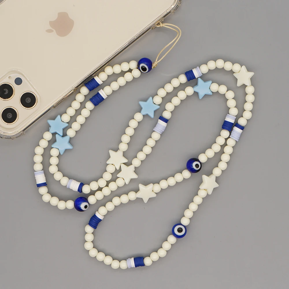 

Phone Strap Lanyard Phone Chain Beads Star Charm Evil Eye Necklace For Women Telephone Jewelry Hangs Mobile On Neck