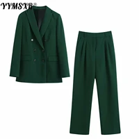 women suit pants high quality autumn fashion double breasted solid color ladies office jacket casual high waist trousers 2022