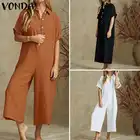 Комбинезон VONDA женский винтажный, повседневный элегантный пляжный костюм с коротким рукавом, с широкими штанинами, пикантный, лето 2021
