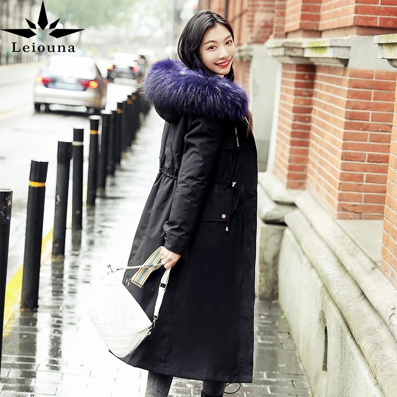 

Женская длинная парка на молнии Leiouna, Повседневная зимняя куртка с хлопковой подкладкой и капюшоном, верхняя одежда с воротником из искусст...