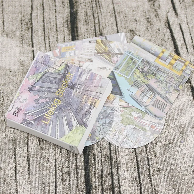 

45Pcs/Box Novelty Travel Landscape Cartoon Stickers DIY Album Diary Stickers Scrapbooking Decor Label School Supplies