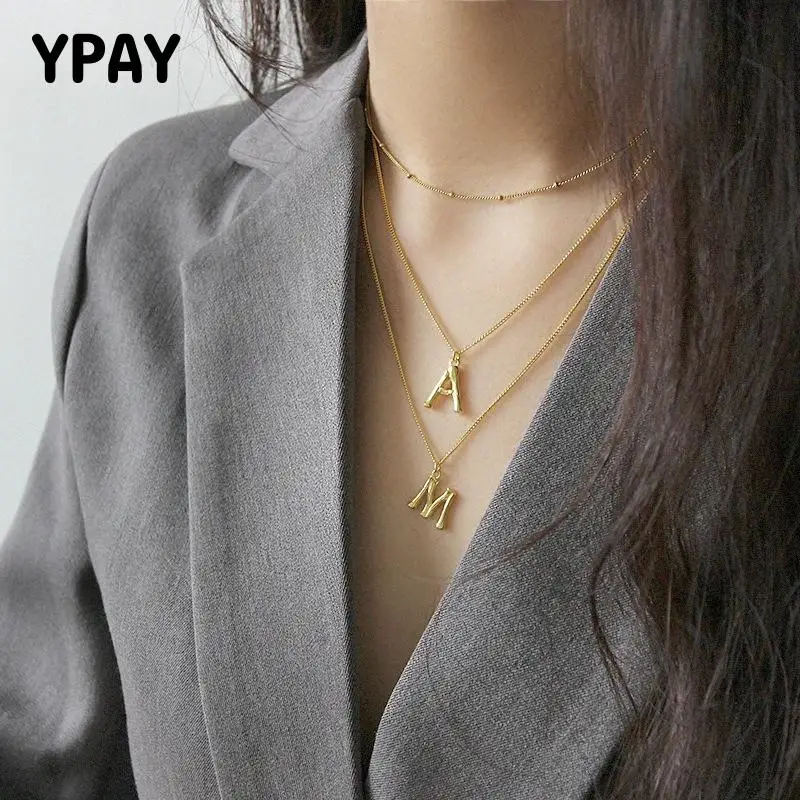 

YPAY 100% Sterling Silver 925 Necklaces Women Letter A M S Long Pendant Gold Plated Necklace for Women Fine Jewelry 2019 YMN133