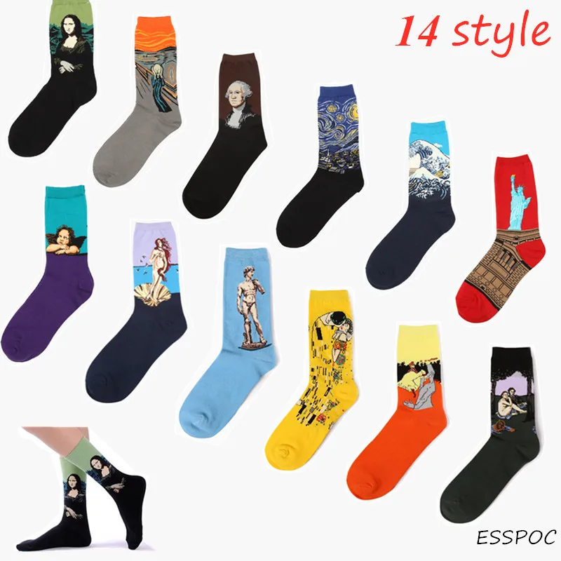 Длинные носки в стиле ретро Ван Гога Мона Лиза Густава Климт хлопковые для зимы и
