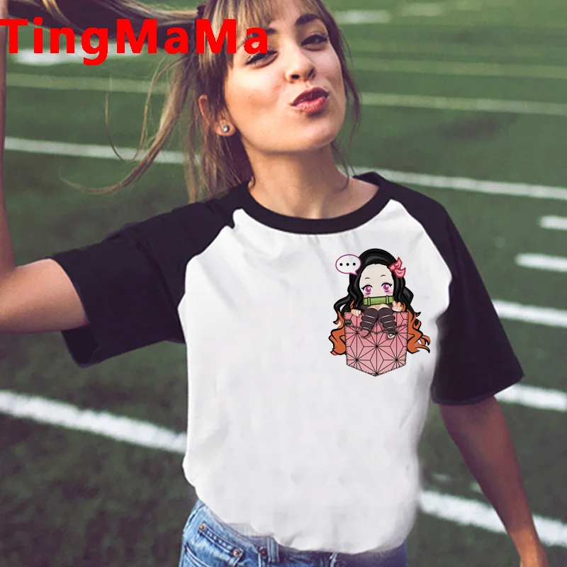 Футболка женская с рисунком аниме Demon Slayer милая мультяшная футболка в стиле