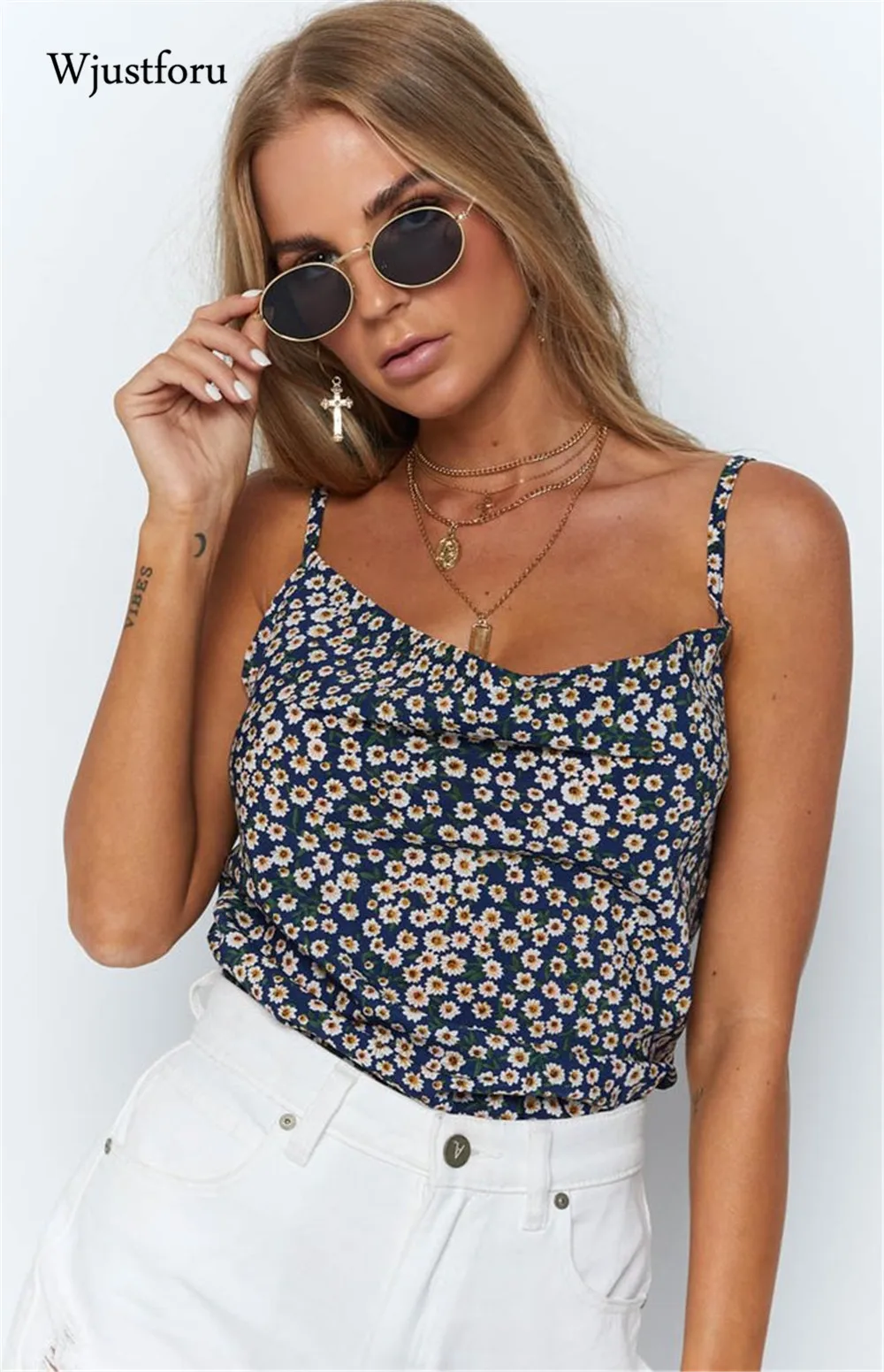 Сексуальный Топ Wjustforu на бретелях спагетти с леопардовым принтом милые