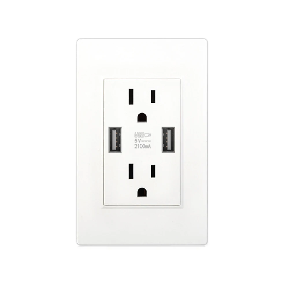 

5V 2.1A 118mm*76mm US Standard Dual Usb Wall Socket White PC Flame Retardant Panel Socket