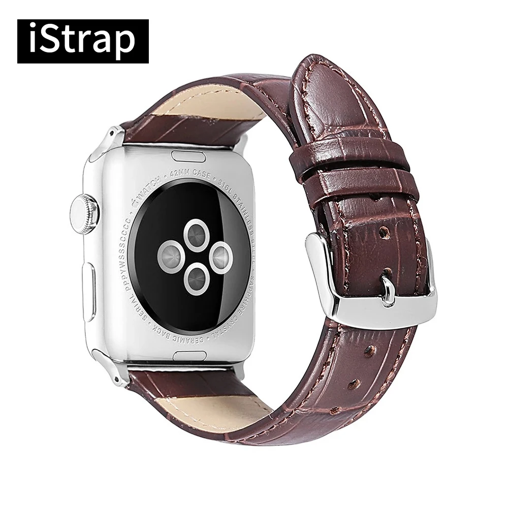 iStrap Alligator Grain Genuine Leather Strap Smart Watch Band Replacement for iWatch for Apple Watch Strap 38mm 42mm