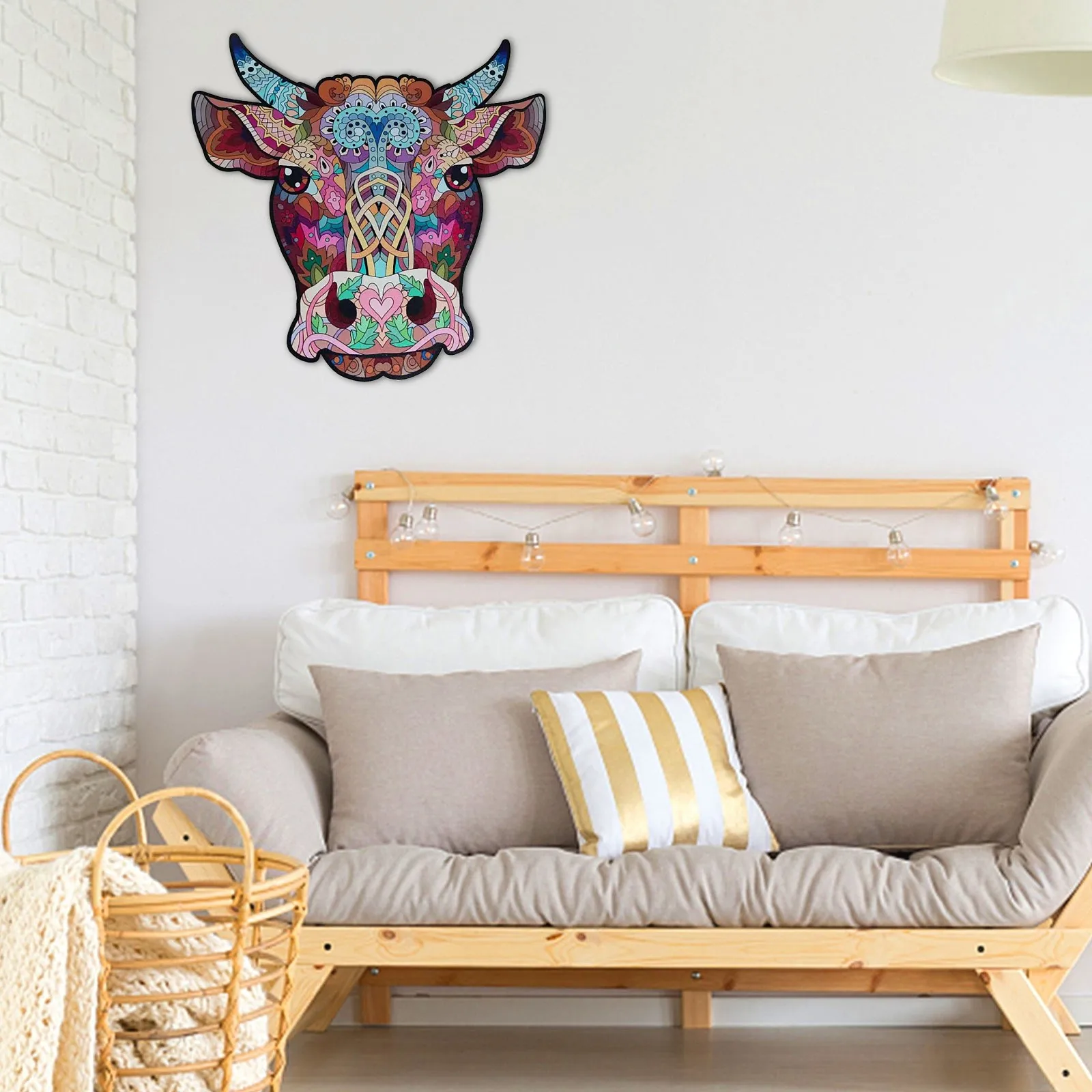 

HIINST 132 Pieces Bulls Shape Wooden Jigsaw Puzzle Unique Animals Shape Pieces Gift for Adults & Kids Adult Game