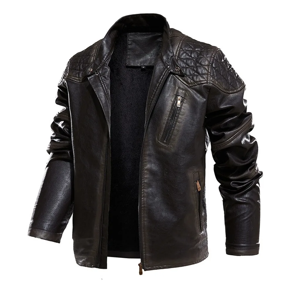 

Spring Autumn Leather Jacket Men Vintage Style Motorcycle Jacket Stand Collar Biker Coat Men Retro Leather Coat Fashion Clothing